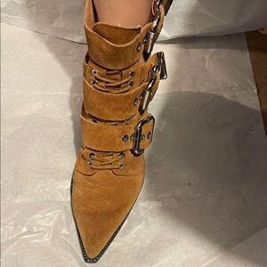 Jeffrey Campbell Tan Suede Ankle Boots with Buckles